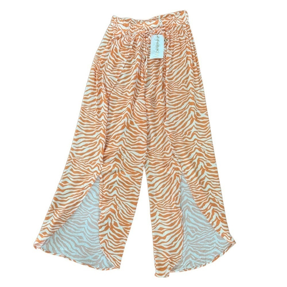 TiniBikini Orange and White Wide Leg Sheer Beach Pants Swim Cover Up